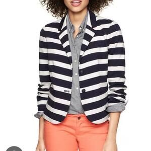Gap Academy Navy White Striped Knit Blazer Crest Buttons Size 2